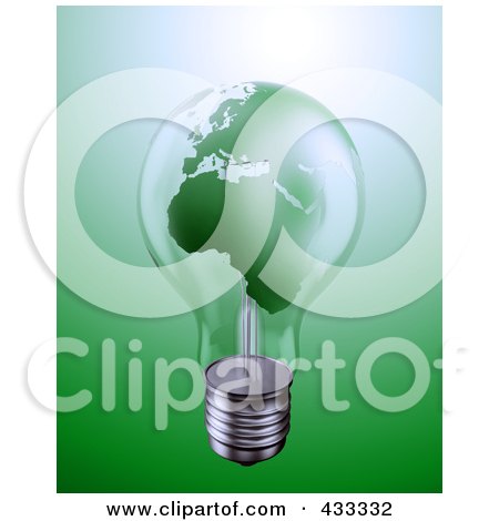 Royalty-Free (RF) Clipart Illustration Of A 3d Green World Energy Crisis Light Bulb by Mopic