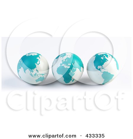Royalty-Free (RF) Clipart Illustration Of A Digital Collage Of 3d Blue And White Asian, African And American Globes by Mopic