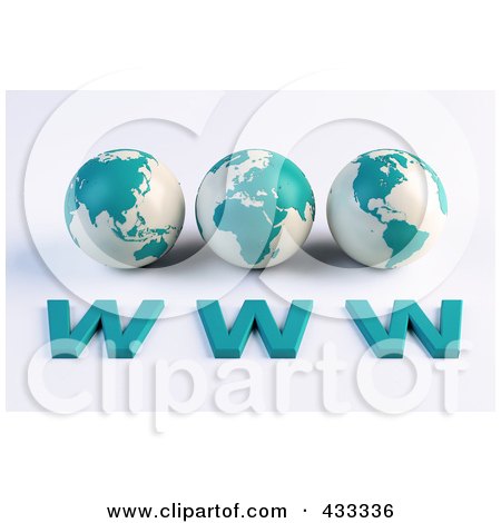 Royalty-Free (RF) Clipart Illustration Of 3d Blue And White Asian, African And American Globes Over WWW by Mopic