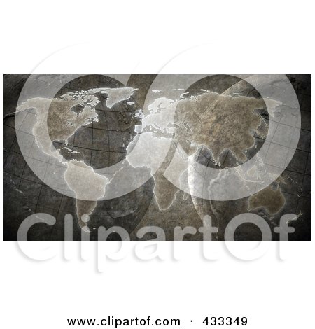 Royalty-Free (RF) Clipart Illustration Of A 3d Grunge World Map Over Globes by Mopic