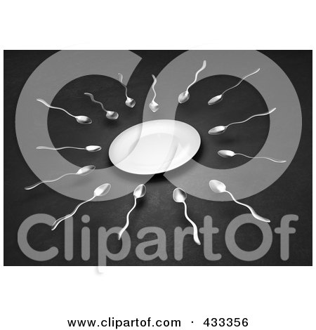 Royalty-Free (RF) Clipart Illustration Of 3d Sperm Shaped Spoons Facing A Plate Egg  by Mopic