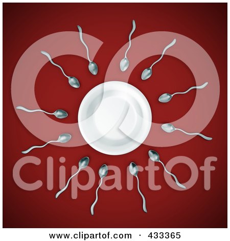 Royalty-Free (RF) Clipart Illustration Of 3d Spoon Sperm Facing A Plate Egg by Mopic