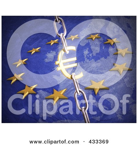Royalty-Free (RF) Clipart Illustration Of A 3d Euro Currency With Chains Over Stars by Mopic