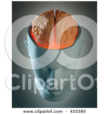Royalty-Free (RF) Clipart Illustration Of A 3d Male Head With An Exposed Brain, On A Gray Background by Mopic
