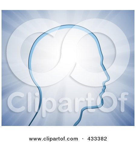 Royalty-Free (RF) Clipart Illustration Of An Outlined Blue Human Head In Profile Over Blue Rays by Mopic