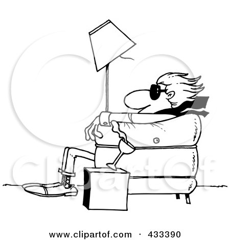 Royalty-Free (RF) Clipart Illustration Of Coloring Page Line Art Of A Man Sitting In A Chair And Being Blown Away by toonaday