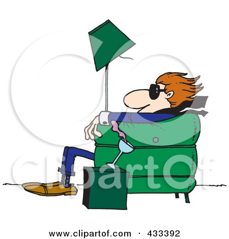 Royalty-Free (RF) Clipart Illustration Of A Man Sitting In A Chair And Being Blown Away by toonaday