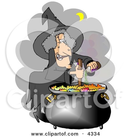 Witch Cooking a Potion in a Black Pot Clipart by djart