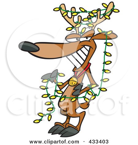 Royalty-Free (RF) Clipart Illustration Of A Christmas Reindeer Decked Out In Yellow Lights by toonaday