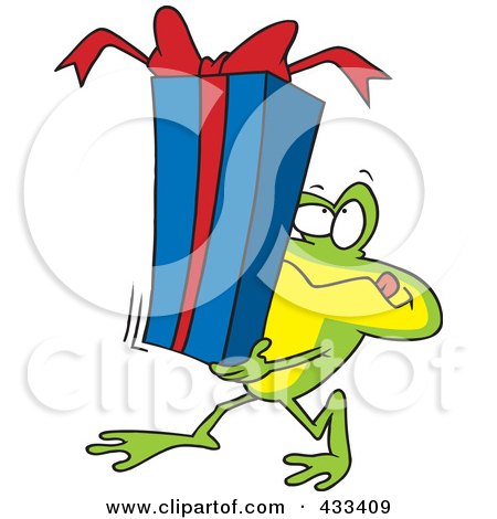 Royalty-Free (RF) Clipart Illustration Of A Frog Carrying A Gift Box by toonaday
