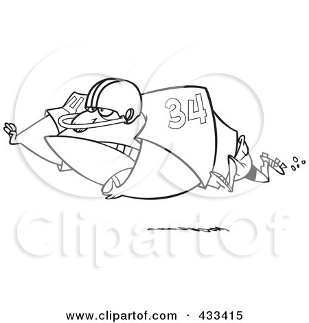 Royalty-Free (RF) Clipart Illustration Of Coloring Page Line Art Of A Football Fullback With The Ball by toonaday