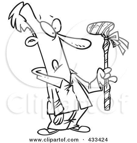 Royalty-Free (RF) Clipart Illustration Of Coloring Page Line Art Of A Man Holding A Wrapped Golf Club by toonaday