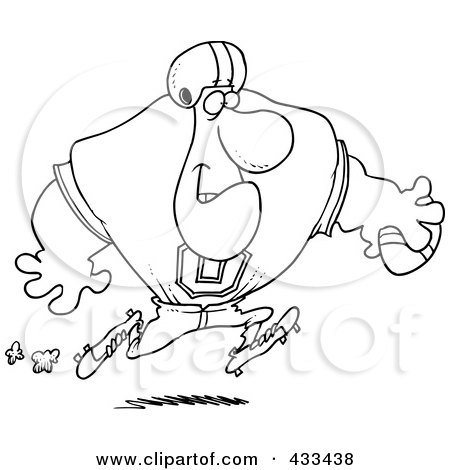 Royalty-Free (RF) Clipart Illustration Of Coloring Page Line Art Of A Football Player Running With The Ball by toonaday
