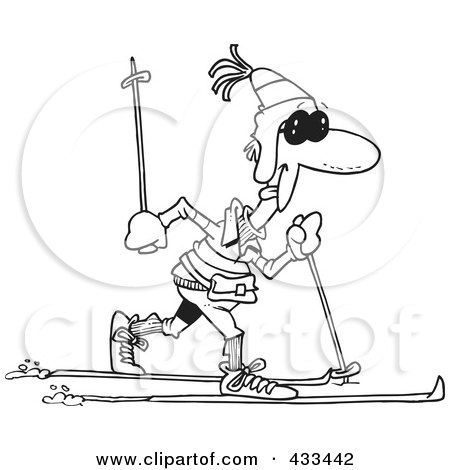 Royalty-Free (RF) Clipart Illustration Of Coloring Page Line Art Of A Man Cross Country Skiing by toonaday