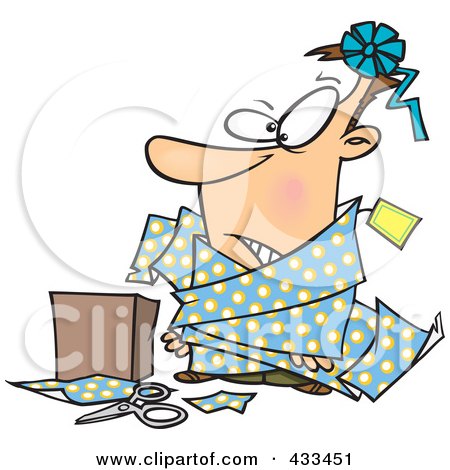 Royalty-Free (RF) Clipart Illustration Of A Man Tangled In Wrapping Paper by toonaday