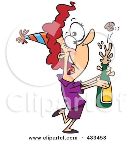 Royalty-Free (RF) Clipart Illustration Of A New Year Woman Popping Open A Bottle Of Champagne by toonaday