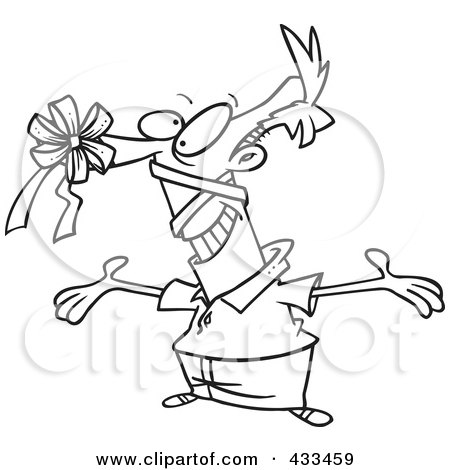 Royalty-Free (RF) Clipart Illustration Of Coloring Page Line Art Of A Man With A Gift Bow On His Nose by toonaday