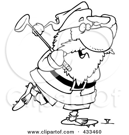 Royalty-Free (RF) Clipart Illustration Of Coloring Page Line Art Of Santa Golfing by toonaday