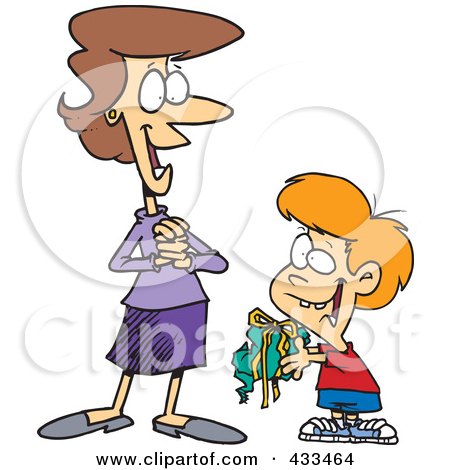 Royalty-Free (RF) Clipart Illustration Of A Boy Giving His Mom A Messy Gift by toonaday
