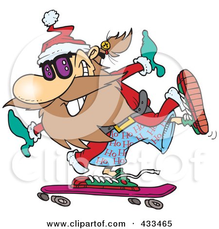 Royalty-Free (RF) Clipart Illustration Of Santa Skateboarding by toonaday