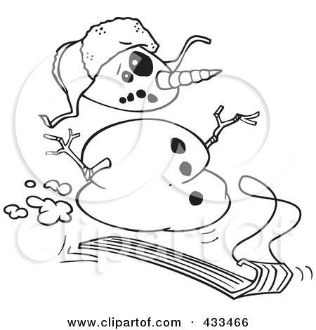 Royalty-Free (RF) Clipart Illustration Of Coloring Page Line Art Of A Sledding Snowman by toonaday