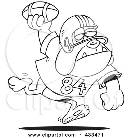 Royalty-Free (RF) Clipart Illustration Of Coloring Page Line Art Of A Football Bulldog Throwing The Ball by toonaday