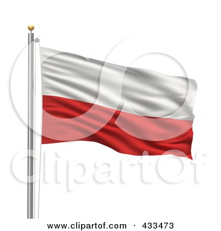 Royalty-Free (RF) Clipart Illustration of a 3d Flag Of Poland Waving On A Pole by stockillustrations