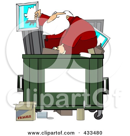 Royalty-Free (RF) Clipart Illustration of Santa Digging Through Trash In A Dumpster by djart