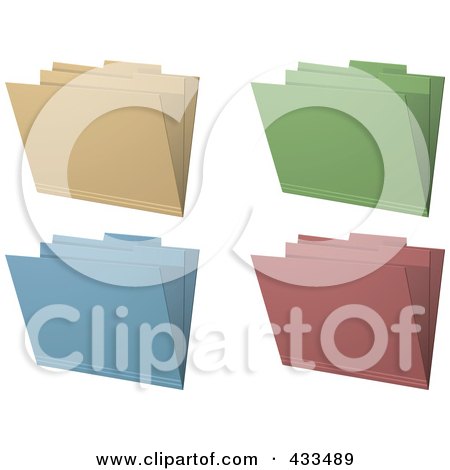 Royalty-Free (RF) Clipart Illustration Of A Digital Collage Of 3d Brown, Green, Blue And Pink Manila Folders by elaineitalia