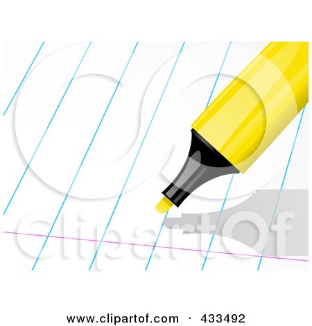 Royalty-Free (RF) Clipart Illustration Of A Yellow Highlighter Over Ruled Paper by elaineitalia