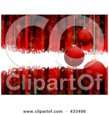 Royalty-Free (RF) Clipart Illustration Of A Red Christmas Background Of Suspended Ornaments With Stripes And White Grunge by elaineitalia