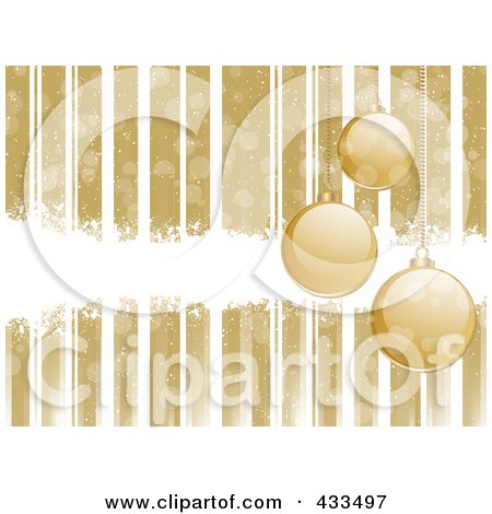 Royalty-Free (RF) Clipart Illustration Of A Gold Christmas Background Of Suspended Ornaments With Stripes And White Grunge by elaineitalia