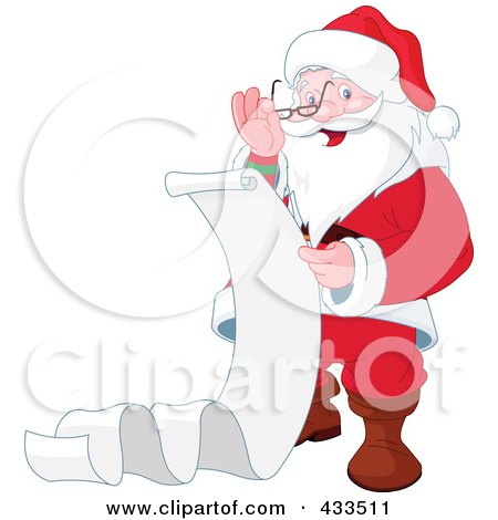 Royalty-Free (RF) Clipart Illustration Of Santa Smiling And Reading A List by Pushkin