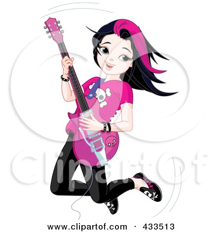 Royalty-Free (RF) Clipart Illustration Of A Little Rocker Chick Jumping And Playing Her Guitar by Pushkin