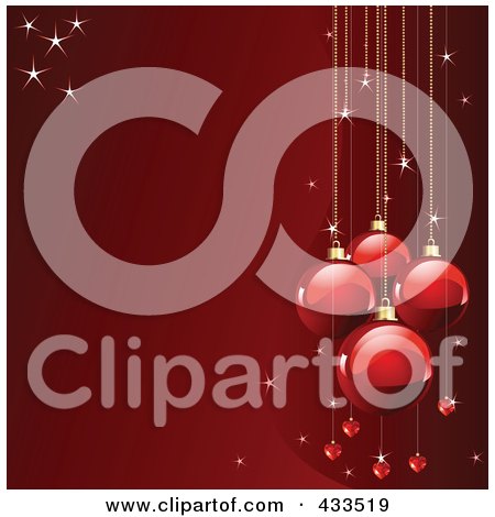 Royalty-Free (RF) Clipart Illustration Of A Red Christmas Background With Sparkles And Red Baubles by Pushkin