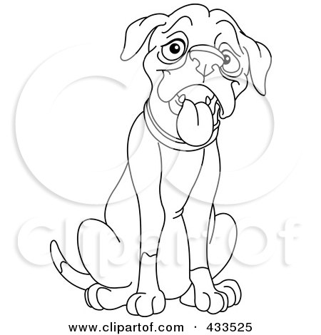 Royalty-Free (RF) Clipart Illustration of a Coloring Page Outline Of A Sitting And Panting Dog by yayayoyo