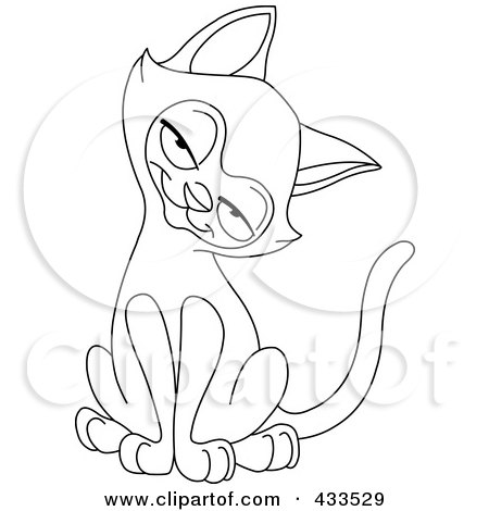 Royalty-Free (RF) Clipart Illustration of a Coloring Page Outline Of A Sitting Cat With A Cocked Head by yayayoyo