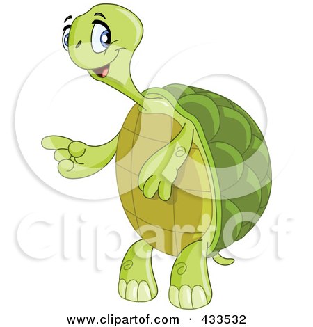Royalty-Free (RF) Clipart Illustration of a Friendly Tortoise Standing And Pointing To The Left by yayayoyo