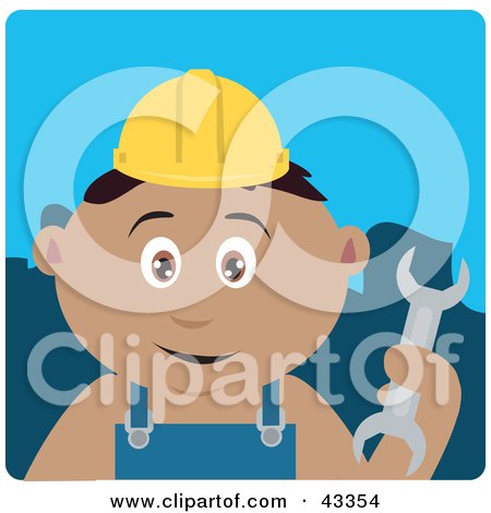 Clipart Illustration of a Latin American Construction Worker Boy Holding A Wrench by Dennis Holmes Designs