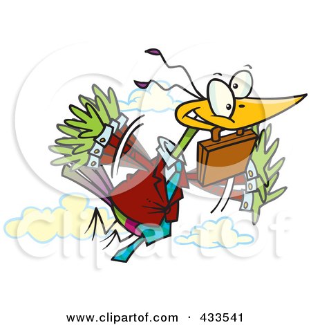 Royalty-Free (RF) Clipart Illustration Of A Business Bird Flying With A Briefcase by toonaday