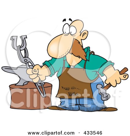 Royalty-Free (RF) Clipart Illustration Of A Farrier Working On A Horseshoe by toonaday