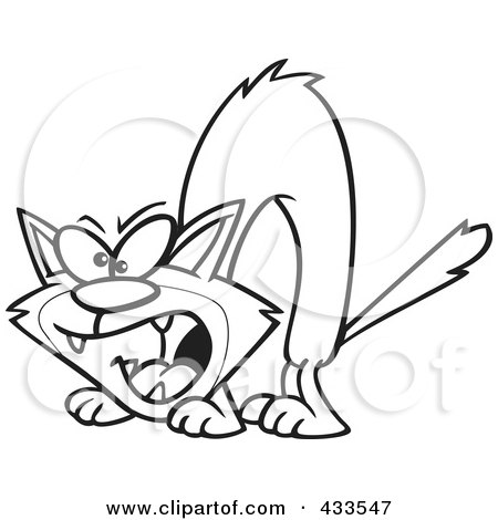 Royalty-Free (RF) Clipart Illustration Of Coloring Page Line Art Of A Hissing Cat by toonaday