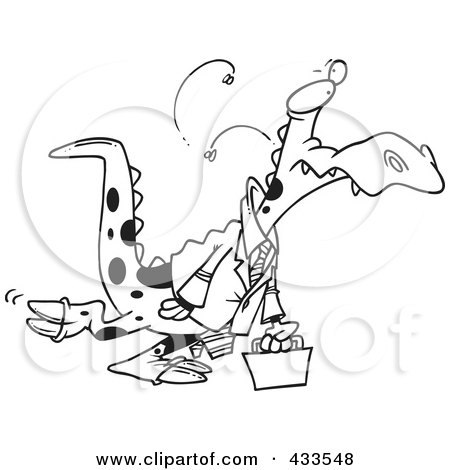 Royalty-Free (RF) Clipart Illustration Of Coloring Page Line Art Of A Business Dinosaur Carrying A Briefcase by toonaday