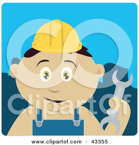 Clipart Illustration of a Mexican Construction Worker Boy Holding A Wrench by Dennis Holmes Designs