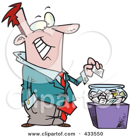 Royalty-Free (RF) Clipart Illustration of a Cartoon Businessman Putting His Card Into A Bowl For A Drawing by toonaday