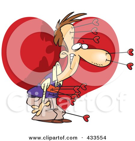 Royalty-Free (RF) Clipart Illustration Of A Man Struck With Love Arrows In Front Of A Heart by toonaday