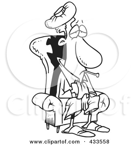 Royalty-Free (RF) Clipart Illustration Of Coloring Page Line Art Of A Sick Man Sitting In A Chair by toonaday