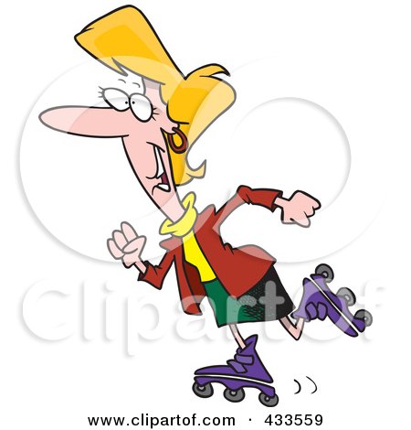 Royalty-Free (RF) Clipart Illustration Of A Happy Businesswoman Rollerblading by toonaday