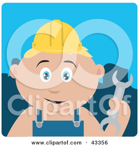 Clipart Illustration of a Caucasian Construction Worker Boy Holding A Wrench by Dennis Holmes Designs