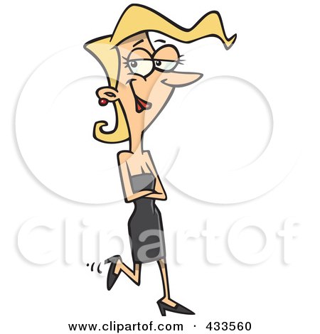 Royalty-Free (RF) Clipart Illustration Of A Pretty Woman Walking In A Black Dress by toonaday